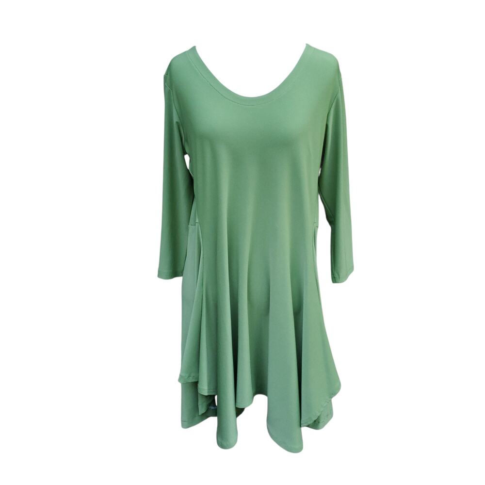 Sympli Tunic Top Green Jersey Elevated Modern Minimalist Lagenlook Capsule Sz 10
